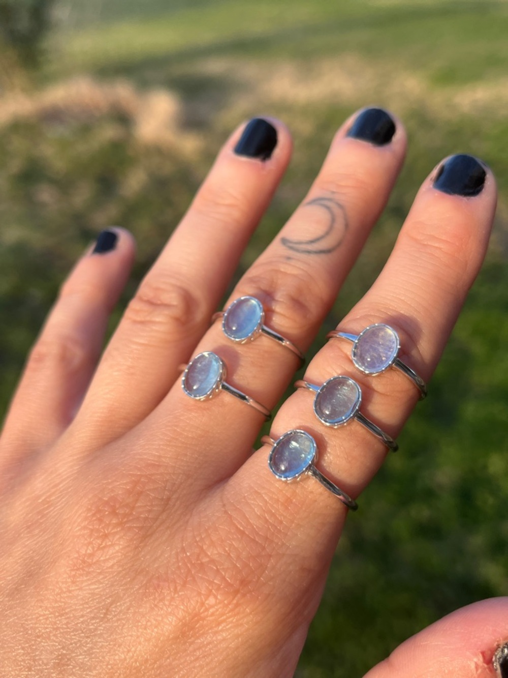 Adjustable Silver Aquamarine Ring — Iridescent Blue